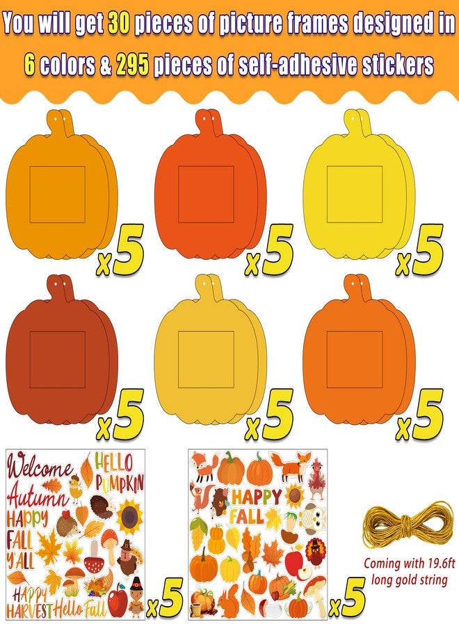Kepeel 30 Packs Fall DIY Picture Frames Craft Kit for Kids, Autumn Pumpkin Photo Frames Ornaments for Thanksgiving Decorations Favor Fall Art Gift Classroom Home Activities - Image 2